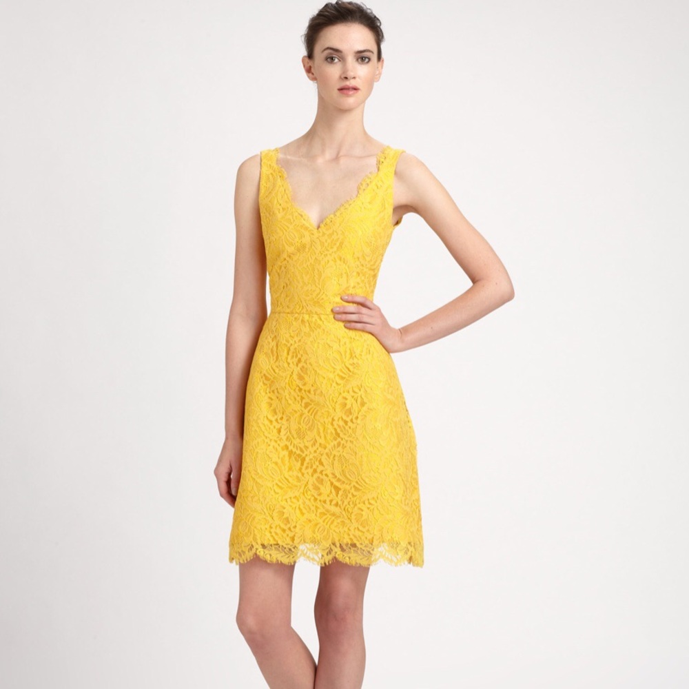 Monique Lhuillier yellow lace dress